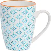 [Nicola Spring] Hand-Printed Mug - 330ml - Blue - Pack of 1 - Porcelain Hot Chocolate Cups Tea & Coffee Mugs for Kitchens, Cafes & Restaurants