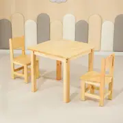 60CM Square Wooden Kids Table and 2 Wooden Chairs Childrens Desk Pinewood Timber