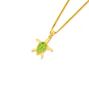 9ct Green Enamel Turtle Pendant in Green