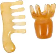 YOSADIER 2Pcs Handheld Massage Comb Beeswax Scalp Massager Tool for Head Care Relaxing Scraping Massage for Neck and Back Portable and Gentle Skin Care