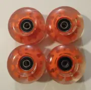 Set Of 4 55mm Skateboard Wheels w/ABEC 9 Bearings, Clear, Unbranded, New.