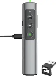 Rechargeable Green Light Pointer Presentation Clicker for Laptop PowerPoint, USB-A USB-C Wireless Presenter Remote Power Point Clicker for Computer/Mac/PPT/Slideshow/Google Slide Advancer(Green Light)