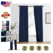 Thermal Insulated Navy Blue Blackout Curtain Set for Total Darkness - 37W x 80L