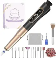 Nail Drill Cordless, Electric Nail File 12 in 1 with LED Display, Nail Drill Machine Professional Portable Rechargeable E File for Gel Acrylic Manicure Pedicure Set with 5 Speeds Black