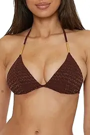 [Trina Turk] Women's Glimmer Triangle Bikini Top, Adjustable, Tie Back, Swimwear Separates