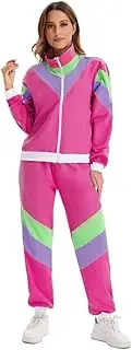 [AutoWT] 70s 80s Shell Suit, Men Women Fancy Long Sleeve Tracksuit, Retro Color Block Hip Hop Windbreaker Disco Costume for Mardi Gras Rock Festivals Carnival Parties