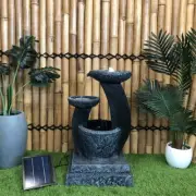 Water Feature Fountain Outdoor Garden Solar pump LED lights 3 Tier Bowls Grey