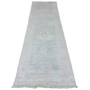 2'10"x9'7" Blue Angora Oushak Leaf Design Wool Hand Knotted Runner Rug G20884