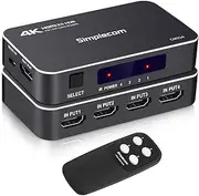 Simplecom CM324 4 Way HDMI 2.0 Switch with Remote 4 in 1 Out Splitter HDCP 2.2 4K @60Hz UHD HDR