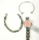NEW FOSSIL 3 PC SET SILVER,CRYSTAL,PINK DIAL,2 BRACELET BANGLE WATCH-BQ2178SET