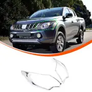 ABS Chrome Car Headlight Cover HeadLamp Trim For Mitsubishi L200 Triton 2015-18