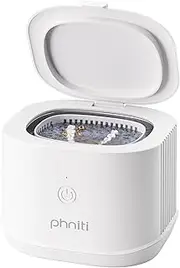 [Phniti] Ultrasonic Jewelry Cleaner, 46kHz Professional Portable Ultrasonic Retainer Cleaner Machine with Timer for Dental Retainer, Mouth Guard, Watch, Ring, Diamond, White, 220ml, Plastic, no gemstone