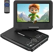 POFOTO Portable DVD Player 9.5 Inch with HD Rotating Screen for Car and Kids 4-6 Hours Support Multiformat Discs/SD/USB Sync TV Two Speakers with Car Charger