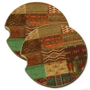 Southwest Patchwork Wood Car Coaster Gift Set fit Car & Truck Cup Holder