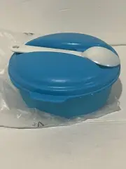 Tupperware Bite On The Go Travel Lunch Container w/Spoon New Blue Bowl