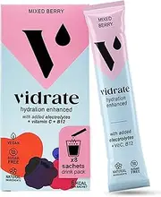 Vidrate Electrolyte Powder Hydration Sachets - Hydration Powder Packs with Vitamins - Zero Sugar, No Artificial Sweeteners or Preservatives - 8 Electrolyte Sachets, Mixed Berry