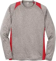 [SPORT-TEK] Long Sleeve Heather Colorblock Contender Tee. ST361LS Vintage Heather/True Red L