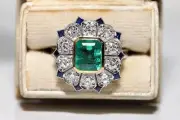 Art Deco Vintage Lab Created Diamond Woman's Engagement Wedding Ring 925 Silver