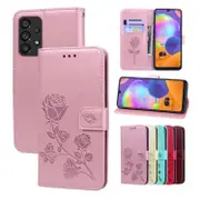 For Samsung Galaxy A53 5G Case, Rose Embossed PU Leather Wallet Cover, Rose Gold