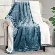 Utopia Bedding Sherpa Blanket Throw Size [Stone Blue, 50x60 Inches] - 480GSM Thick Warm Plush Fleece Reversible Blanket for Bed, Sofa, Couch, Camping and Travel