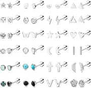 [Kakonia] 24Pairs Small Stud Earrings Set for Women Surgical Steel Cartilage Helix Earrings Hypoallergenic Butterfly Pearl Cubic Zirconia Flat Back Earrings Set Piercing Stud Earrings for Women