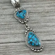 Blue Kingman Spiderweb Turquoise Pendant Navajo handmade Sterling Silver Tom Le