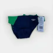 Speedo Navy Green Quark Splice Swimsuit Youth Boy's 22 New | Free Ship!