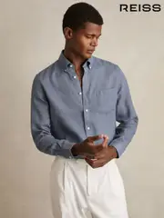 Reiss Airforce Blue Queens Linen Button-Through Shirt (AR9594) | $195