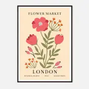Galrie Charming Vintage Flower Market Botanical Art Print London Edition, Black Frame, 70 x 100cm (28 x 40inch)