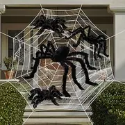 Halloween Spider Web and Spider Set, Realistic Large Spider Decoration, Haunted House, Bar, Escape Room Prop, Spooky Party Atmosphere Decor