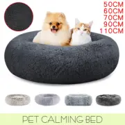 Dog Calming Bed Pet Cat Warm Soft Plush Round Comfy Sleeping Kennel Large Cave