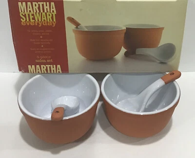 Vintage Martha Stewart Everday Terra Cotta 4pc. Salsa Dip Server with Spoons NIB