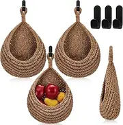 Hanging Wall Basket Teardrop Hanging Baskets Hanging Onion Basket Coat Bohemian Storage Fruit Wall Hooks for Kitchen Wall Home Restaurant Storage Garlic Vegetable Wall Planters(Linen,Large)