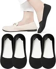 [floconssy] No Show Socks Womens for Flats Loafers Silk Non Slip Low Cut Invisible Liner Footies Socks Thin Soft Lightweight Socks 4 Pairs