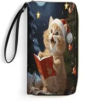[BFGWK] Large Wallet Novelty Cute Sing Christmas Carols Printing Long Wallet With Zipper Leather Wallet Suitable For Both Men And Women, style, 19.7x10.5cm