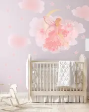 Fairy on the Moon Australian Design Hand Painted Peel & Stick, Removable Wall Decal. Nursery, Kids Playroom, Kids Teens Bedroom