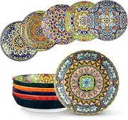vancasso Pasta Bowl Set, Ceramic Salad Bowls of 6, 32 oz Large Corlorful Serving Bowls for Kitchen, Dishwasher & Microwave Safe Soup Bowls, Pasta Plates