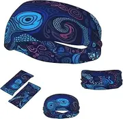 FJWSLCH Blue Octopus Headbands for Women Men Non Slip Workout Sweatbands Adjustable Sports Hair Bands Elastic Head Bands Moisture Wicking Hairband for Running, Cycling, Yoga, Spa
