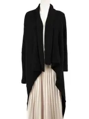 Black Wool Chunky Knit Long Cardigan