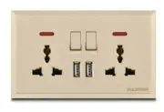 Double 13A Wall Plug Socket 2 Gang 2 USB Charger Port Universal UK EU USA AUS In