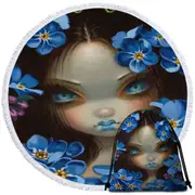 The Language of Flowers Forget Me Nots Blue Girl Round Beach Towel