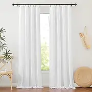 RYB HOME White Thick Linen Curtains 108 inches Long, Thick Flax Semi Sheer Living Room Curtain Privacy Protect Ceiling Drapes Light Filtering Floor Sweeping Backdrop, W 52 x L 108 inch, 2 Pack