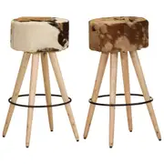 Bar Stools 2 pcs Brown Rough Mango Wood and Real Leather vidaXL