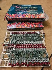 140 PEARL LIGHTS 2 Boxes Of 70 Christmas Red Bulbs Holiday Highlight end Vintage