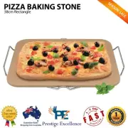 Avanti 38cm Rectangle Pizza Baking Stone with Carrying Rack Ceramic Cookware NEW
