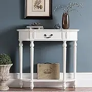 HOLGVE Console Table, Solid Wood Sofa Table, Semicircle Entryway Table, Against The Wall Foyer Accent Table, Behind Couch Table, Hallway Table with Drawers(White,100cm/39.3in)