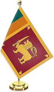 Sri Lanka Desk Small Flag Set,5×8 Inch Mini Sri Lankan Desktop Banner,12" Metal Solid Pole Decor,Tiny Digital Printed Polyester Banner With Golden Base