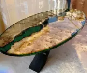 42"x72" Oval Green Epoxy Resin Coffee Table Wooden Live Edge Walnut Home Decors