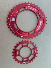 Rotor Oval TEST Q-Ring MTB Chainrings 104/64 BCD 38/25t RED Color
