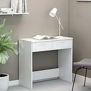 White Engineered Wood Desk with Two Drawers for Home, Computer, Office, 80x40x75 cm, Adjustable Height Table